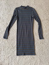 Bodycon Kleid Minikleid Mini Strick-Optik Langarm Dünn Rollkragen S - gestreift