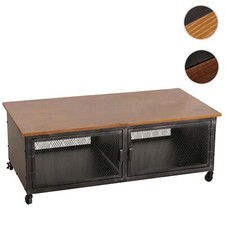 Couchtisch HWC-N28, Sofatisch, Rollen, Industrial Retro Metall Holz 45x120x60cm