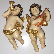 2 x Holzfigur geschnitzt, Engel / Putten mit Musik,  21 cm, Handarbeit, TOP 52K