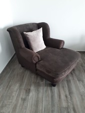 Designer Ohrensessel,  Landscape, Lederlook, Webstoff Grau, Dunkelbraun