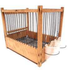 Vogelkäfig Holz braun kleiner alter Deko Käfig Singvogel mit Stange Wasserschale