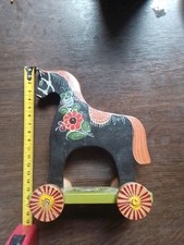 Pferd auf Rollen Holz Russisch Russland Schwarz Handbemalt Antiquität