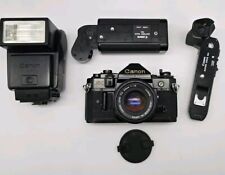  Canon A-1 35mm SLR Film Kamera Schwarz W Motor Drive + Junk+ Blitz (Ungetestet)