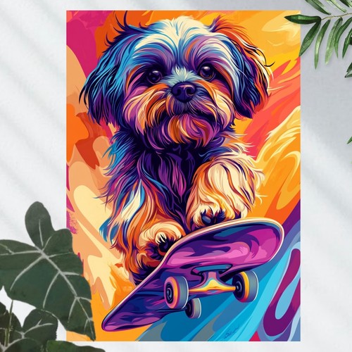 Shih tzu hund auf skateboard - shih,