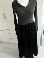 DI BARI ITALY langes Strick Kleid Rock Samt Langarm Schwarz Schlitze Gr. 38