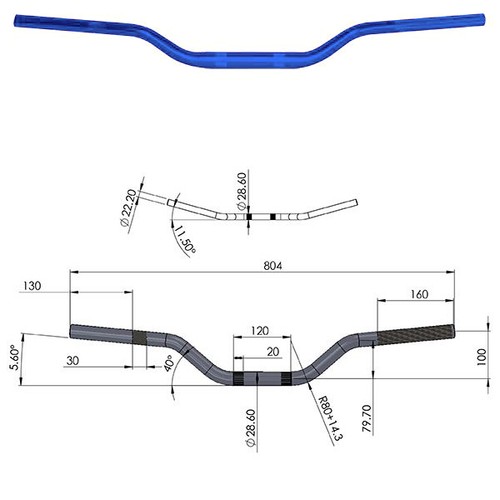Lenker aluminium 6mm - 28,6mm, blau
