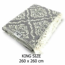 Plaid Tagesdecke BAROCK KING SIZE grau Couchdecke Sofa Decke 260 x 260 Cotton