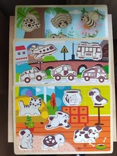 3 Puzzle Holz 2 Jahre Tiere und Fahrzeuge Steckpuzzle