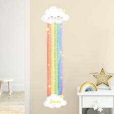 Wandtattoo Messlatte f. Kinderzimmer m. Wunschname & Regenbogen Wolken Motiv