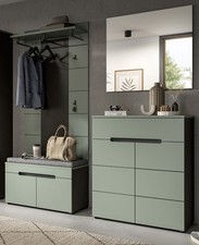 Garderoben Set Flur Garderobe Salbei Grau 4-tlg. Schuhschrank Bank Paneel Cooper