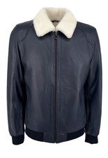 Herren Lammfelljacke Damian Blau Winterjacke Merino Felljacke Echtleder
