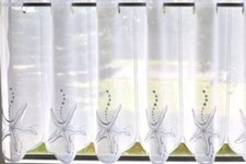 Scheibengardine weiß blau Seestern maritim Plauen Stickerei Gardine Vorhang