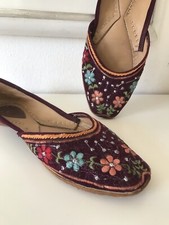 ☀️SURKANA☀️indische Khussa jutti•Aubergine•aus Echtleder•Stickereien/Silberfäden