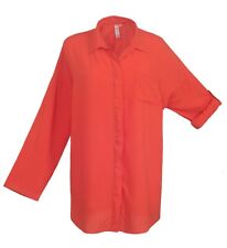Long- Bluse mit Brusttasche Rollärmel orangerot Gr. 38/40 und 42/44