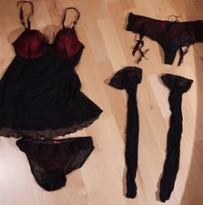 Wäscheset Baby Doll Slip Strapsgürtel mit Strümpfe Seide NEU