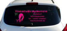 Friseur Haarstudio Werbung Autobeschriftung Aufkleber Heckscheibe Fahrzeug 100cm