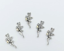 5 Strass Elfe / Fee Charme Anhänger Regenbogen ~ Schmuck Antik Silber Set