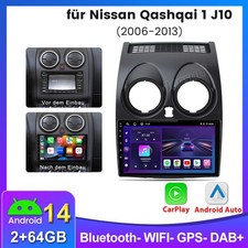 2+64GB Carplay Android 14 Autoradio GPS WIFI RDS Für Nissan Qashqai J10 2007-201