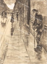 Lesser Ury Berlin Mitte Friedrichstraße Droschke Regen Regenschirm Bettler