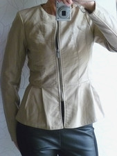 Amisu: Kunstleder Jacke Biker Blouson Stretch beige Gr. 36