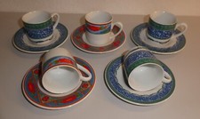 5 Espresso-Tassen mit Untertassen_2 versch.Designs_Kopin_Finest Porzellan_Porcel
