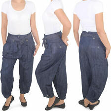 Damen Aladin Haremshose Boyfriend Baggy Harem Pluder Jeans Hose Pumphose Chino
