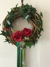 Türkranz Türdeko Wanddeko grüne Bänder Blumen 24 cm getrocknete Reben