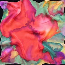 Seidentuch Mohn Handarbeit Unikat 100% Seide Silk Hand-Painted rot grün 55x55 cm