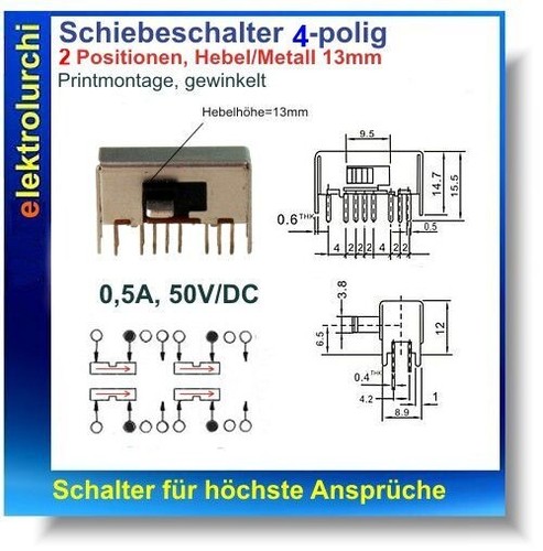 Schiebeschalter polig pos - schiebeschalter, 4-polig
