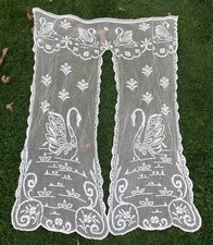 Antiker alter Vorhang Häkelspitze Handarbeit Beige 120x150 Schwan Türvorhang