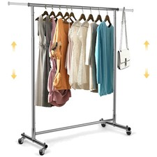 Kleiderständer Edelstahl verstellbar auf Rollen Garderobenständer 90-132 cm