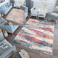 Teppich Kurzflor Modern Gestreift Bunt Verwischt Wohnzimmer Jugendzimmer