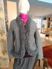 Jacke Strickjacke 70% Lana Wolle made in Italy Fleece grau dick und sehr warm