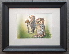 Aquarell Bild Eule und Bär
