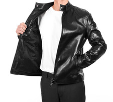 Herren Schwarz Lederjacke Echt Lammleder Leder Biker Slim Fit Jacke-514