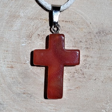 Roter Onyx Kreuz Heilstein Anhänger | Edelstein Chakra Schmuck Natur Kristall