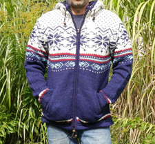 Schafwolljacke, gefüttert, Norwegermuster Strickjacke, warme Jacke