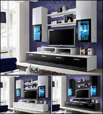 Wohnwand Anbauwand Wohnzimmer Schrankwand MINI mit Hochglanz und Led Beleuchtung