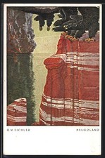 Ansichtskarte Helgoland, vermenschlichte Berge, Raubvögel, Berggesichter 