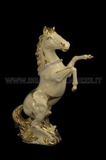 GROSSES KERAMIK PFERD CREME UND GOLD MIT SWAROVSKI KRISTALLEN TIERE