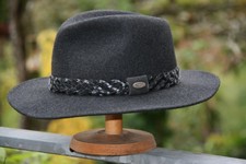 Mayser Herren Hut Gr. 55 Wollfilz  Anthrazit mit geflochtenem Lederband