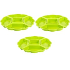 3x Servierplatte Snackschale Kunststoff, Vorspeisenteiler, 5 Fächer, Grün, 33 cm
