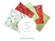 Stoffpaket 5 Stoffe, Jason Yenter u.a. , rotbraun / grün / natur, uni