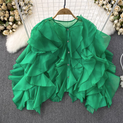 Damen ruffles chiffon bluse - damen,