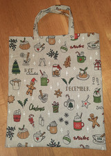 Stofftasche Einkaufstasche Stoffbeutel Handmade * beige  Weihnachten Winter