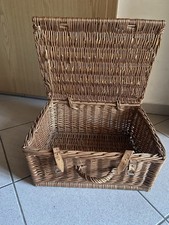großer Weiden-Korb mit Deckel, Henkel und Verschlüssen 43 x 34 x20 cm, Vintage