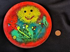 Emaille Teller Vintage 70er Jahre Unikat Emailteller Gesicht Lachend Handarbeit