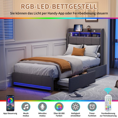 Polsterbett 90x200 mit led - polsterbett,