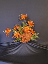 Seidenblumen Gesteck Hortensien Orchideen Beeren Und Gräser Orange/ Braun