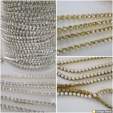 10/1 Meter Strasssteine Kette Borte 2mm Silber Elagante Dekoband Glitzerband